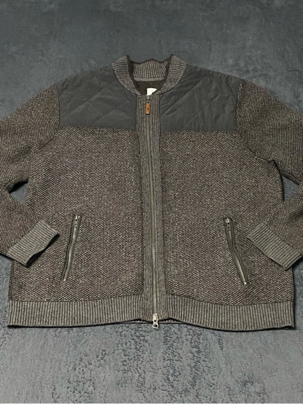 Tommy Bahama Cordillero Bomber Jacket Mens L Gray Lambswool Blend Knit Full Zip